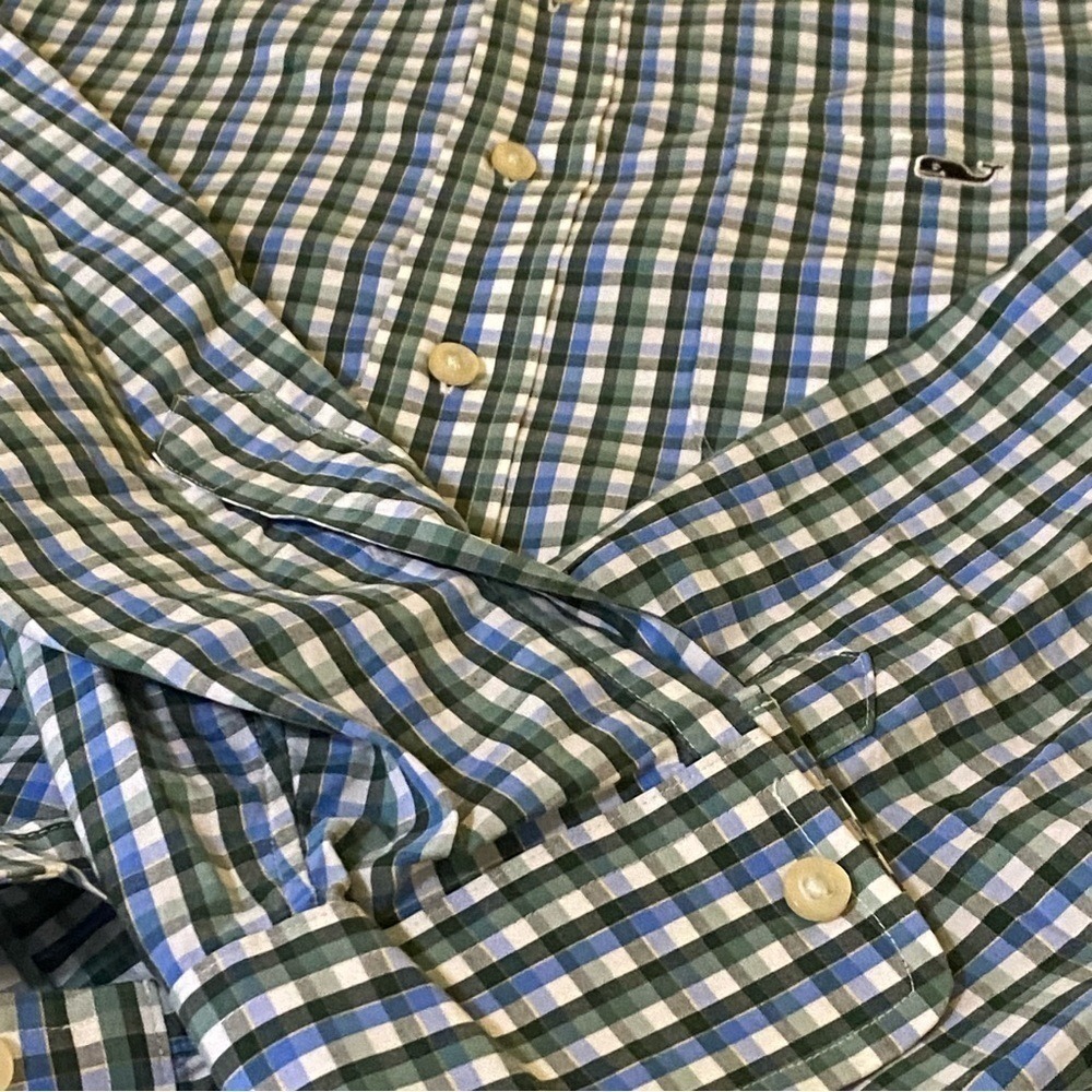 Vineyard Vines Size S Green Blue White Long Sleeves Trucker Button Down Shirt - Picture 8 of 9